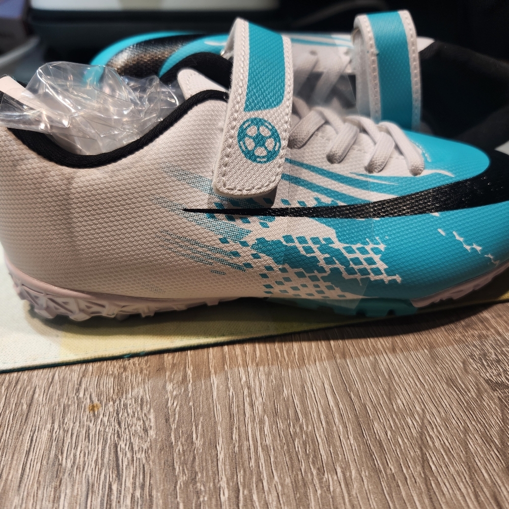 New. Kids Turquoise and White Soccer Shoes